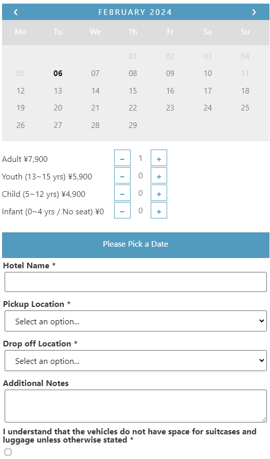 The booking options